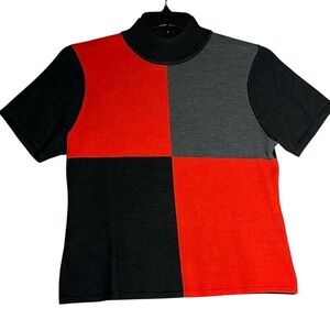 Tahari Vintage Short‎ Sleeve Turtleneck Sweater Colorblock  Womens Size 14
